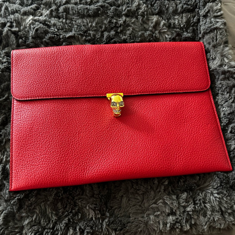 Red Clutch Alexander mcqueen Gold Skull Clasp clutch all leather